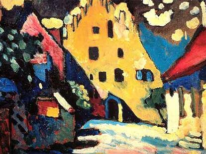 <i>Murnau-Patio del castillo I,</i> lienzo sobre cartón de 1908, de Kandinsky.