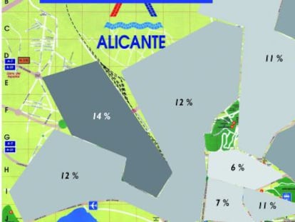 Mapa por barrios de Alicante con los índices de paro.