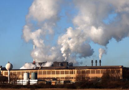 Smoke rises from chimneys at a factory in the port of Dunkirk, France  January 19, 2023