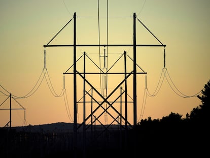 Central Maine Power utility lines are seen on Oct. 6, 2021, in Pownal, Maine.