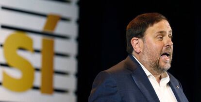 El vicepresidente de la Generalitat de Cataluña Oriol Junqueras, durante su participación en un acto por el 'sí' al referendum.