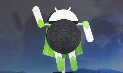 Escultura do Android 8.0 Oreo, novo sistema operacional do Google, no evento de lançamento em Nova York.