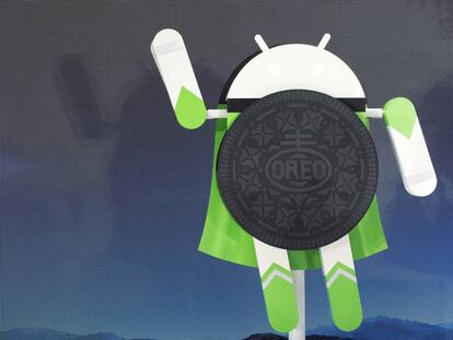 Escultura do Android 8.0 Oreo, novo sistema operacional do Google, no evento de lançamento em Nova York.