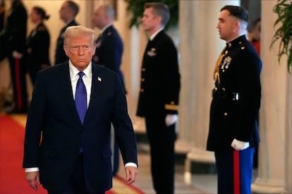 Donald Trump a su llegada a la Sala Este de la Casa Blanca, este miércoles en Washington.