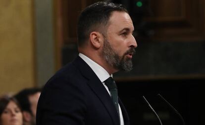 Santiago Abascal durante el pleno para la segunda votación de investidura en el Congreso de los Diputados. 
   