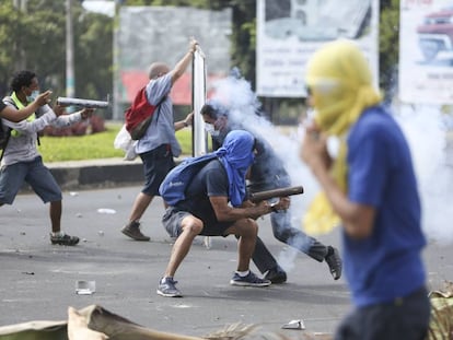 Manifestantes en las calles de Managua esta semana 