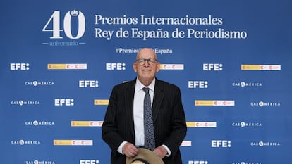 El expresidente de la Agencia Efe Miguel Ángel Gozalo a su llegada a los Premios Internacionales Rey de España de Periodismo 2023, el pasado 15 de junio.