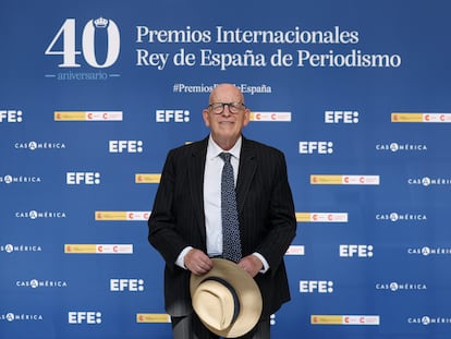 El expresidente de la Agencia Efe Miguel Ángel Gozalo a su llegada a los Premios Internacionales Rey de España de Periodismo 2023, el pasado 15 de junio.