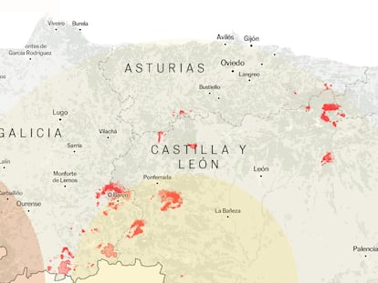 Consulte el mapa de los incendios activos en España y cómo van avanzando los fuegos