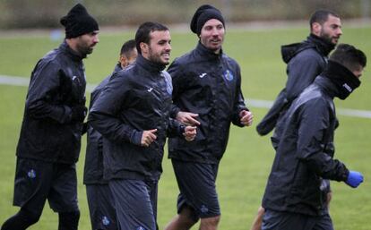Pedro León, en el entrenamiento de hoy.