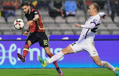 Yannick Ferreira-Carrasco durante el partido contra Estonia.