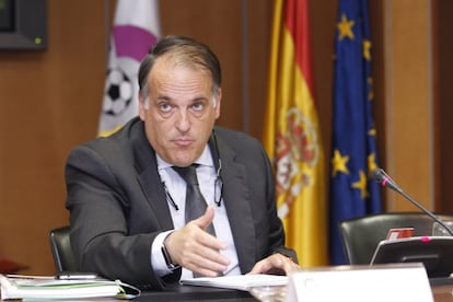 El president de la LFP, Javier Tebas, durant un acte.