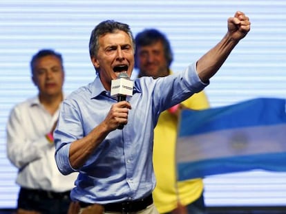 Mauricio Macri celebra su victoria, este domingo en Buenos Aires.