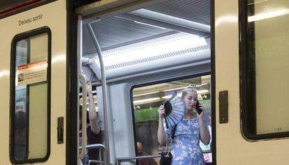 Un vagon de metro en Barcelona.