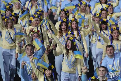 Integrantes da delegação da Ucrânia durante a abertura dos Jogos Paralímpicos Rio 2016.