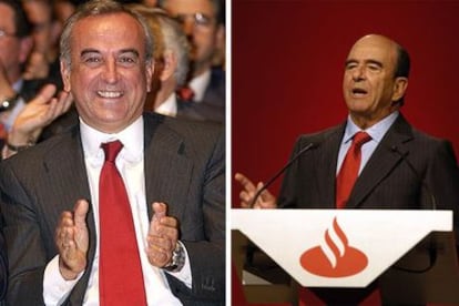 Francisco Gómez Roldán (izquierda) y Emilio Botín, en la junta extraordinaria de accionistas. 

/ EFE