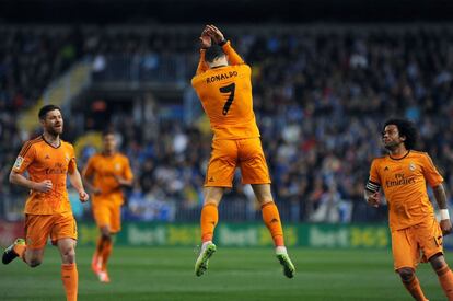 Cristiano celebra el primer gol del Real Madrid ante el Málaga.