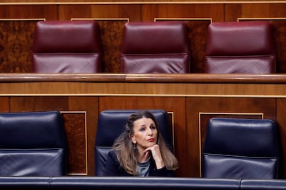 Yolanda Díaz en una sesión en el Congreso en 2020.