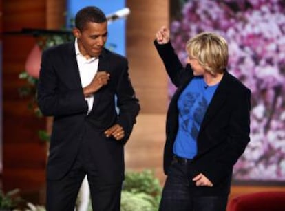 Ellen DeGeneres con el presidente Obama en su programa.