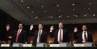 Ejecutivos de Goldman Sachs, ayer, ante el Senado de Estados Unidos para explicar sus actuaciones en la crisis.