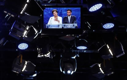 Rousseff and Neves in their first TV debate ahead of the runoff.