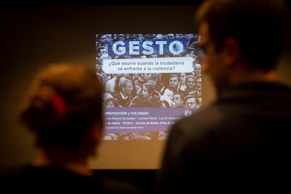 Presentación del documental sobre la organización Gesto por la Paz en el Círculo de Bellas Artes, este jueves en Madrid. 