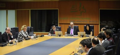 Mario Fernández (al fondo a la izquierda), en un momento de su intervención en la comisión parlamentaria.