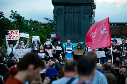 Protesta contra la reforma de la Constitución, el miércoles por la tarde en el centro de Moscú.