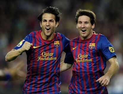 Messi y Cesc celebran el primer gol del Barcelona.