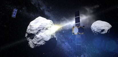 Una imagen recrea cómo sería la misión contra asteroides de la ESA.
