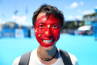 Un aficionado Chino antes de uno de los partidos del Abierto de Australia, 21 de enero de 2014.