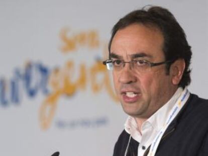 El coordinador nacional de CDC, Josep Rull, durante su intervención en el consejo nacional en Cerdanyola del Vallès (Barcelona).
