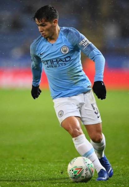 Brahim Díaz, en un partido con el Manchester City durante la Carabao Cup ante el Leicester.