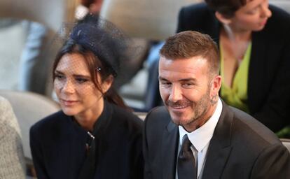 Victoria y David Beckham en la boda del príncipe Enrique y Meghan Markle, el 19 de mayo de 2018 en Windsor.