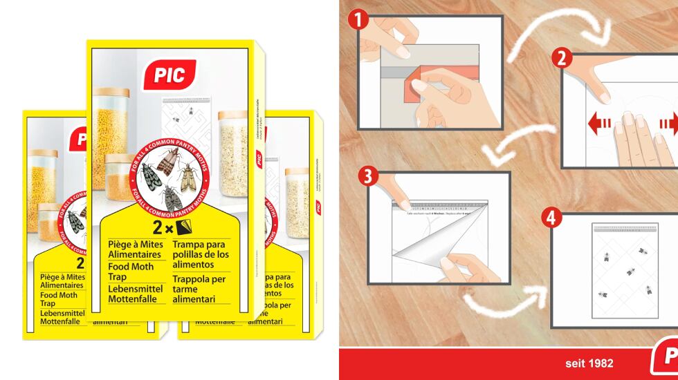 Instrucciones sobre trampas para polillas de despensa.