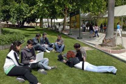 Alumnos en el campus de la Universidad de Jaén.