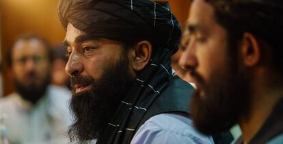 Zabihullah Mujahid, portavoz del grupo talibán, este martes en Kabul. 