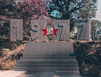 Recreación del monumento en honor de la huelga de 1972 en Vigo creado por Javier Diéguez, en una imagen cedida.