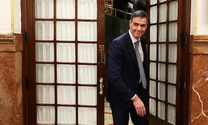 Pedro Sánchez, a la salida de la Sesión de control al Gobierno en el Congreso, este miércoles.