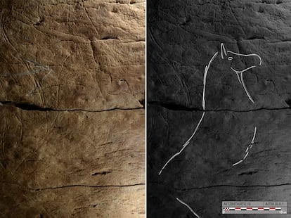 Paintings found in one of the Aitzbitarte caves near San Sebastián in the Basque Country.