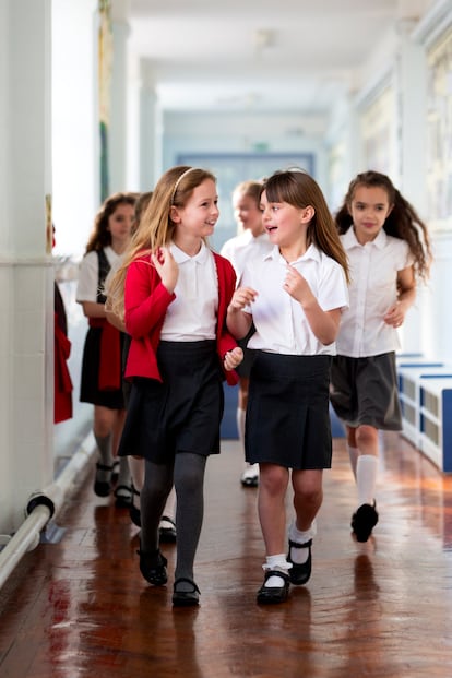 Schoolgirls Walking to Class