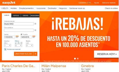 Captura de pantalla de la oferta en la web de Easyjet.