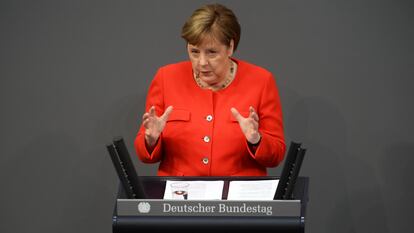 La canciller alemana, Angela Merkel, durante la presentación de las prioridades de la presidencia alemana ante el Bundestag, en Berlín a mediados de junio.