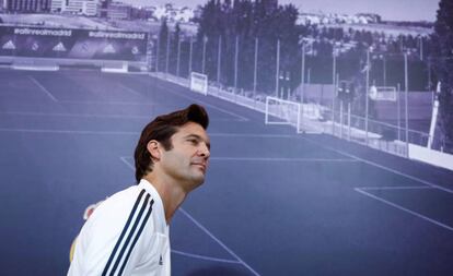 Solari, en la sala de prensa de Valdebebas.