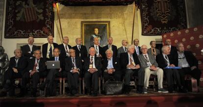 Los 20 Nobel que participan en los jurados de los Premios Jaime I, este lunes en Valencia.