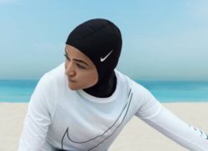 A woman poses in a Nike hijab in an undate photo released by the company