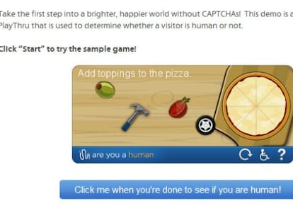 Web de 'Are you a human?' con uno de sus juegos 'antispam'