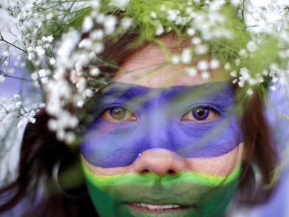 Una manifestante durante la marcha a favor del acceso al aborto legal y seguro el 28 de septiembre en Ciudad de México.