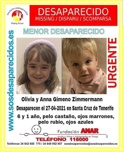 La pequeña Oliva y Anna, de seis y un año, desaparecidas en Tenerife
SOS DESAPARECIDOS
03/05/2021