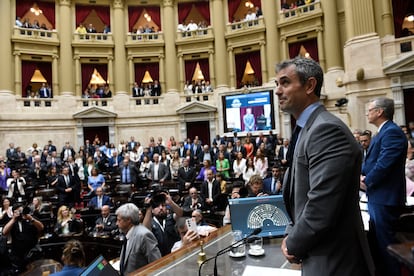 Martín Menem, diputado del partido de Javier Milei, este jueves en la Cámara de Diputados del Congreso argentino.